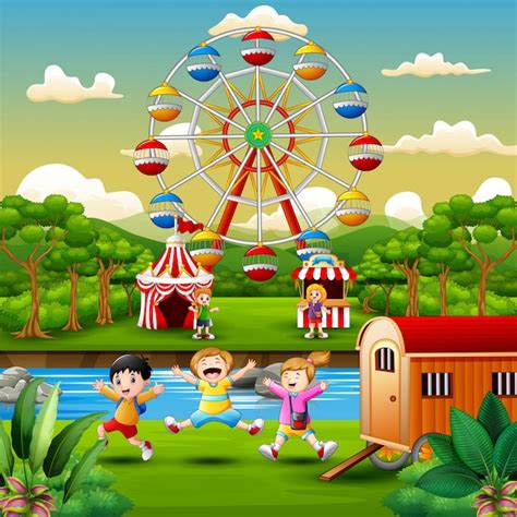 Premium Vector Cartoon Of Kids Having Fun At Amusement Park