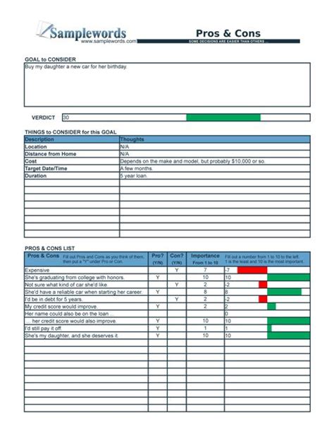 Pros And Cons List Checklist In Excel And Pdf Format