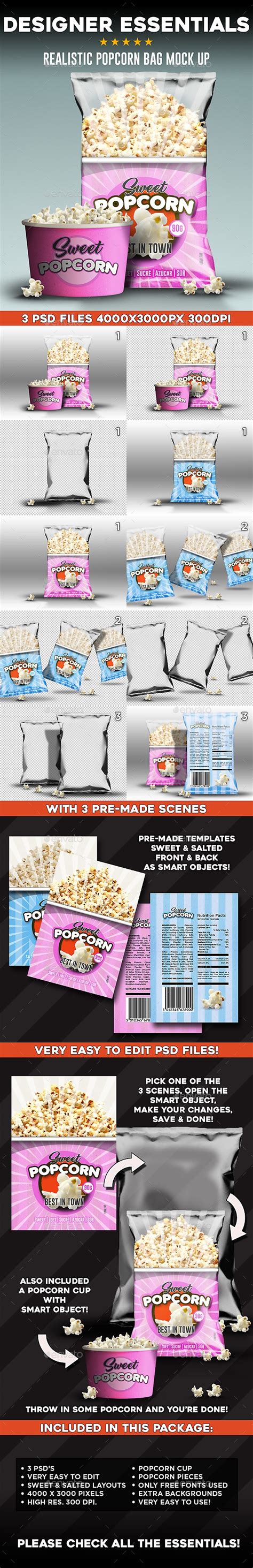 3 Realistic Popcorn Mock Ups By Rbakker Graphicriver