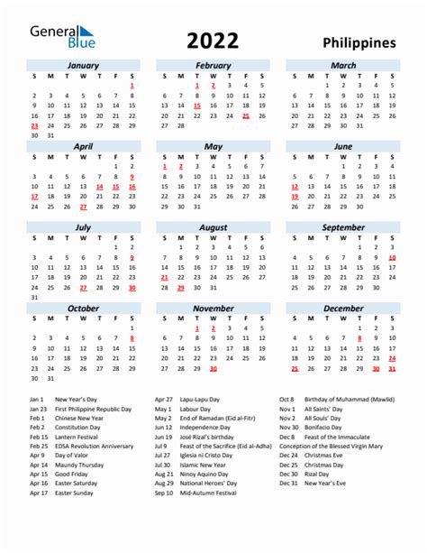 2022 Philippines Calendar With Holidays Artofit