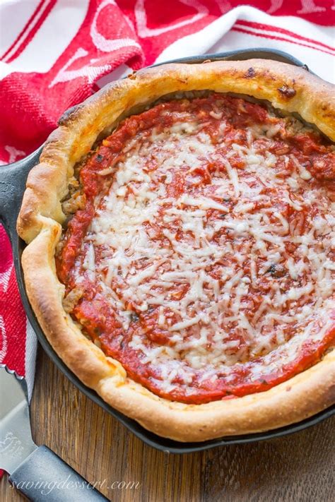 Deep Dish Sausage Pizza Chicago Style In A Cast Iron Skillet Deep