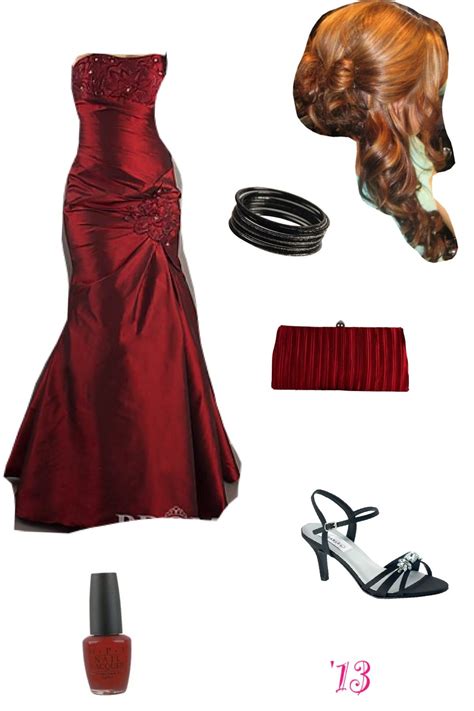 burgundy prom dress combo with black high heel shoes black bangles burgundy nail polish and