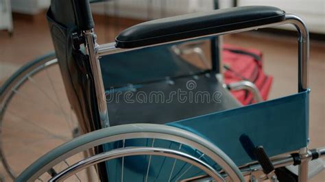 Close Up Of Wheelchair For Transportation Assistance And Support Stock