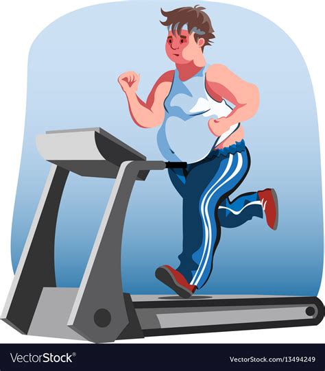 Fat Man Character Running Fast On Treadmill Vector Image