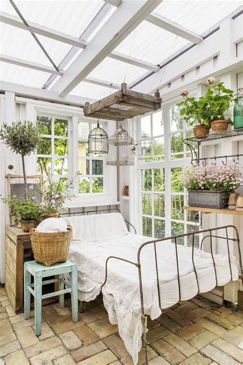 Shabby Chic Sunroom Bedroom With Winter Planters Homemydesign