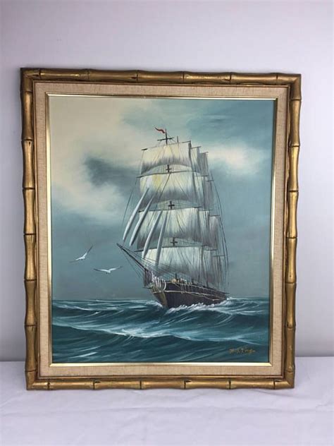 Signed Oil On Canvas 24 X 28 Sail Boat Ship Nautical Mid Etsy Oil