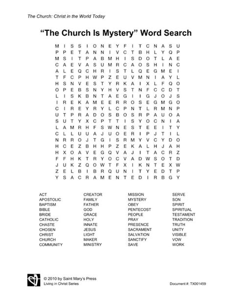 The Church Is Mystery Word Search Saint Marys Press