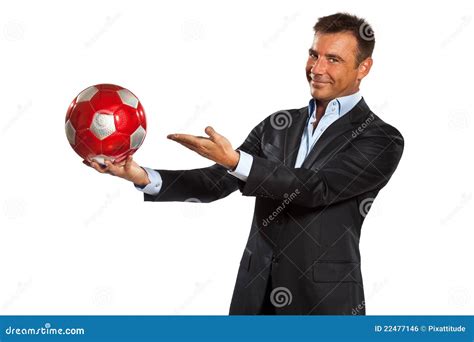 One Business Man Holding Showing A Soccer Ball Stock Photo Image Of
