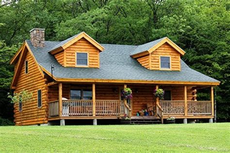 Log Cabin House With Wrap Around Porch Single Story 1 Bedroom Rustic