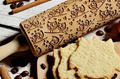 Embossing Rolling Pin Sweet Owls Cookies Decorating Roller Etsy