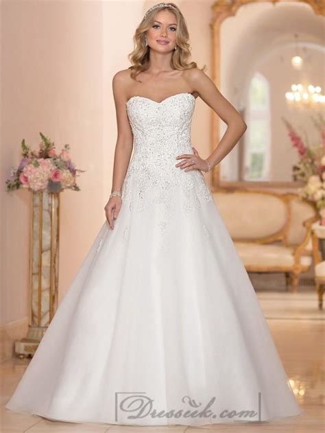 Strapless Sweetheart Embellished Lace Bodice A Line Wedding Dresses Weddbook