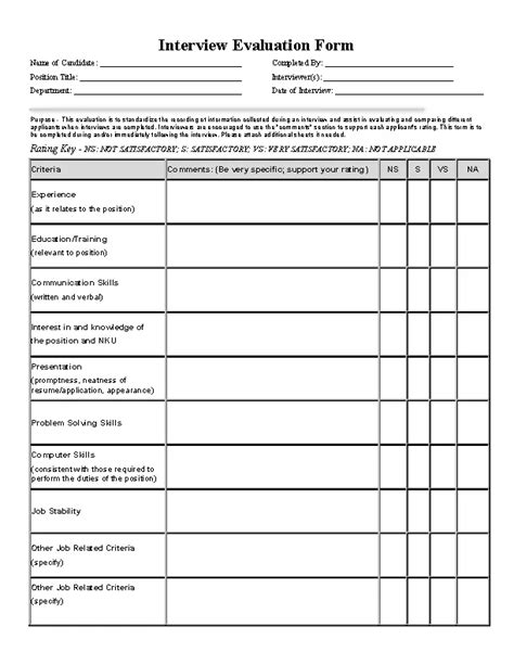 Interview Evaluation Form Pdfsimpli