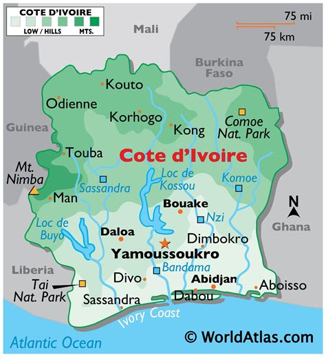 Cote D Ivoire Large Color Map