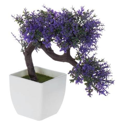 Purple Blossom Artificial Bonsai Tree W White Planter Myt