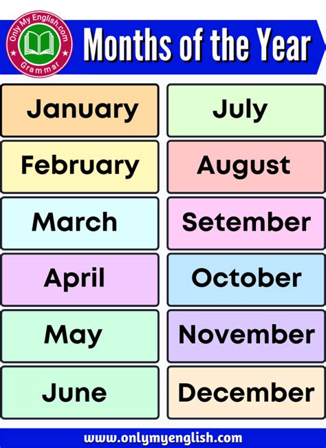 list of 12 months of the year months in a year months in english english writing skills