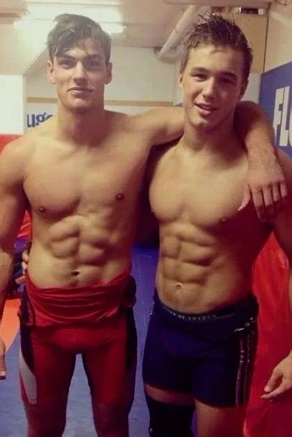 Shirtless Male Duo Wrestling Jocks Hot Abs After Match Hunk Dudes Photo