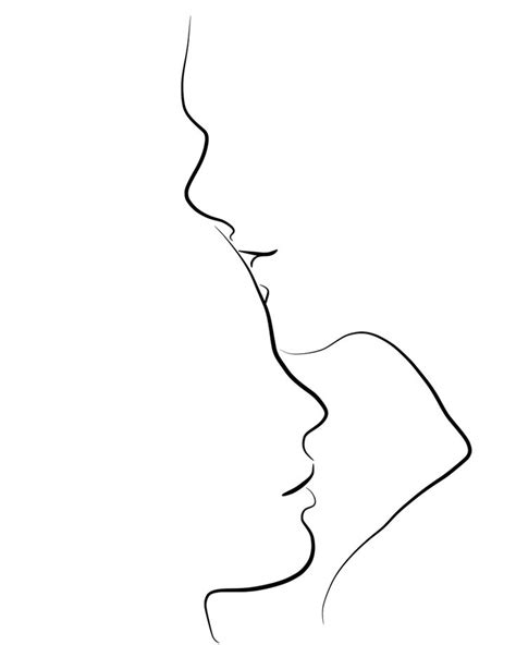 Couple Line Art Drawing Forehead Kiss Mini Art Print By Peach On A