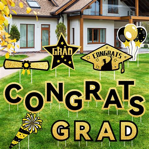 Buy Black Gold Graduation Yard Sign Stakes 17pcs 2022 Congrats Grad