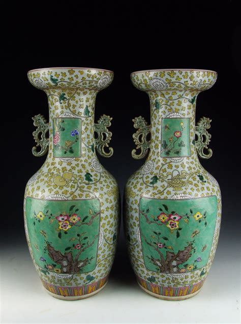 Pair Of Chinese Antique Famille Rose Porcelain Vases W Bird Ebay
