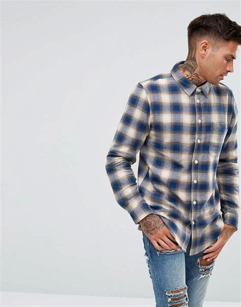 Another Influence Flannel Checked Shirt Navy Checked Flannel Shirt