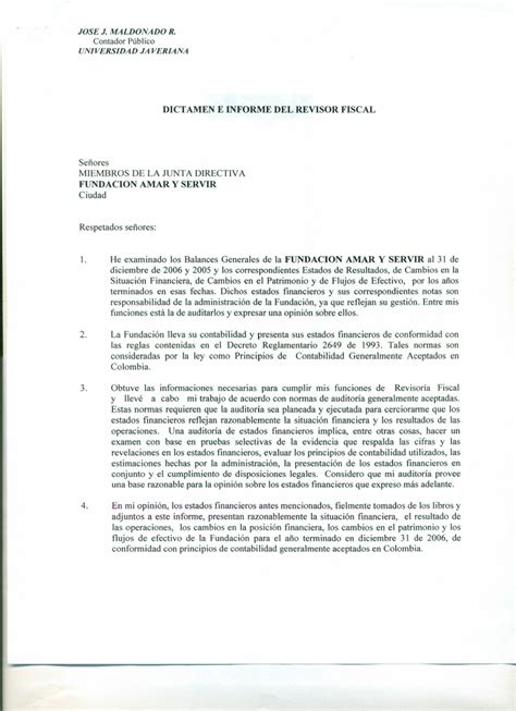 Contador Público Dictamen E Informe Del Revisor Fiscal