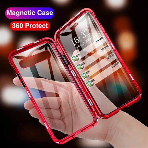 Magnetic Flip Phone Case For Samsung Galaxy S10 Plus 360 Hard Back