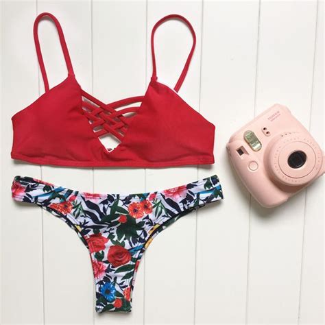 Summer Bikinis Set Sexy New Bandage Floral Print Women Push Up Swimsuit