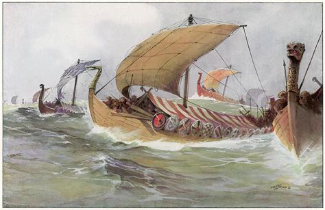 A Viking Raiding Fleet Racing Drawing By Mary Evans Picture Library