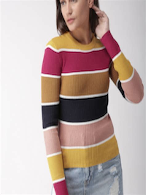 Buy Forever 21 Women Multicoloured Striped Pullover Sweater Sweaters