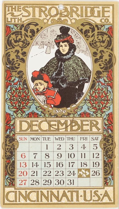 The Me I Saw Calendar Card For December 1896 Map Art Vintage