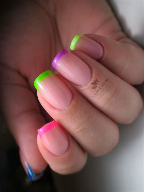 Short Squared Neon Multicolor French Tip Nails 2020 Idea Go For This