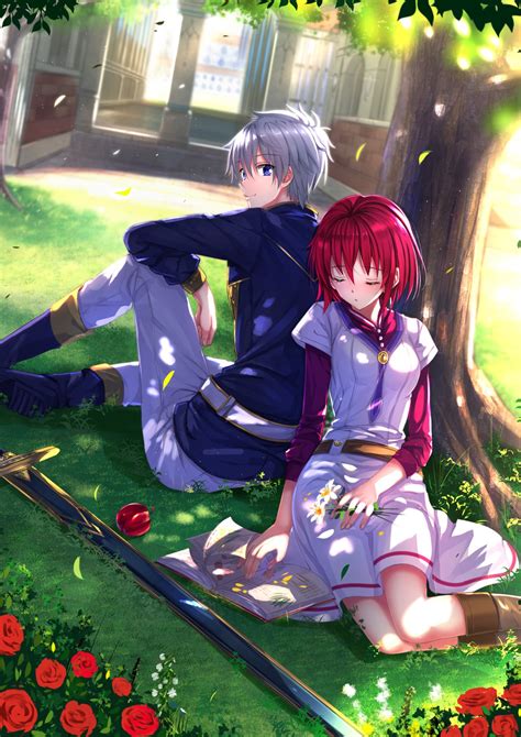 Anime Couple Red Hair Tree Love Cute Girl Boy Wallpapers Hd