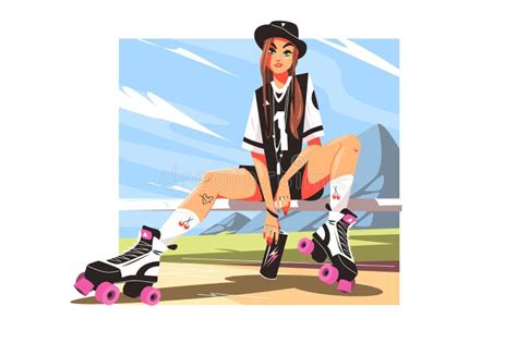 Teenage Girl On Roller Skates Stock Illustration Illustration Of Cool