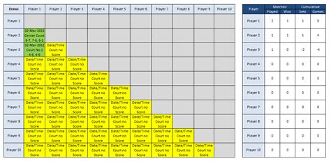 Free Easy To Use Excel Templates Round Robin Tennis Tournament Draws