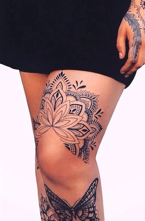 awesome half mandala above the knee tattoo artist Anas Chabane Los
