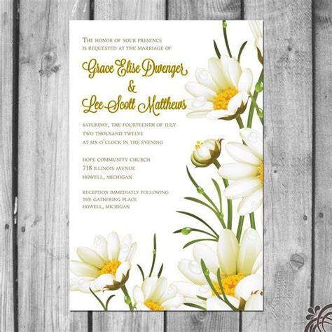 Wedding Card With White Daisies And Yellow Flowers On The Front