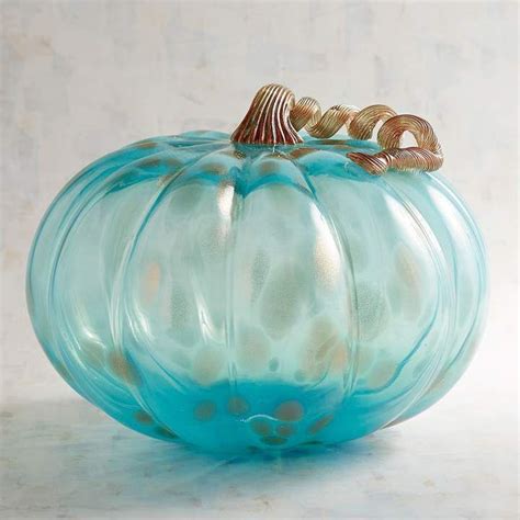 Pier 1 Imports Extra Large Round Blue Art Glass Pumpkin Art Glass Pumpkin Glass Pumpkins
