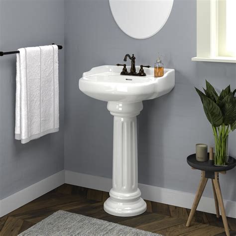 If you have pedestal sink storage issues, add a shelf above the sink to give you easy access to things you use daily. Barclay Vicki Vitreous China Oval Pedestal Bathroom Sink ...