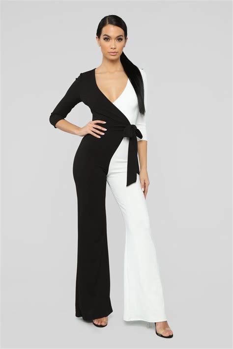 Twisted Ways Colorblock Jumpsuit Blackwhite Ladies Night Outfit