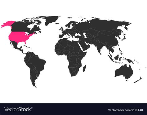 World Map With Highlighted United States Of Vector Image