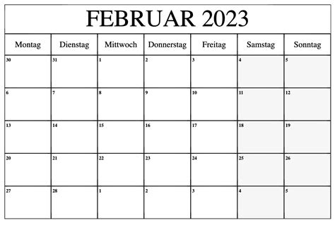 Kalender Februar 2023 Zum Ausdrucken Drucken Docalendario