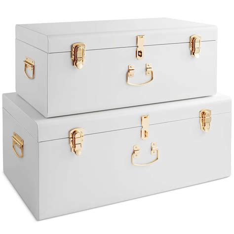 Beautify Extra Large Storage Trunks Box Chest Set Of 2 White Bedroom Living Room 5056115720321