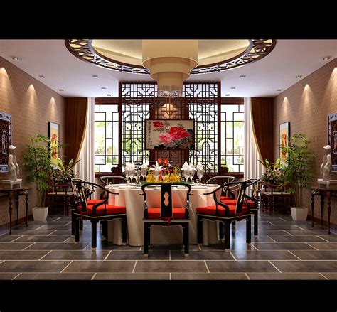 Spacious Modern Chinese Style Dining Room 3d Model Max Oriental
