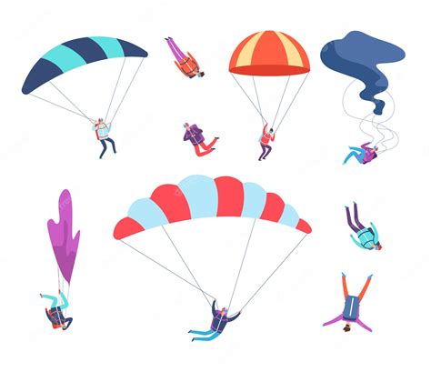 Premium Vector Skydivers Set People Jumping With Parachutes