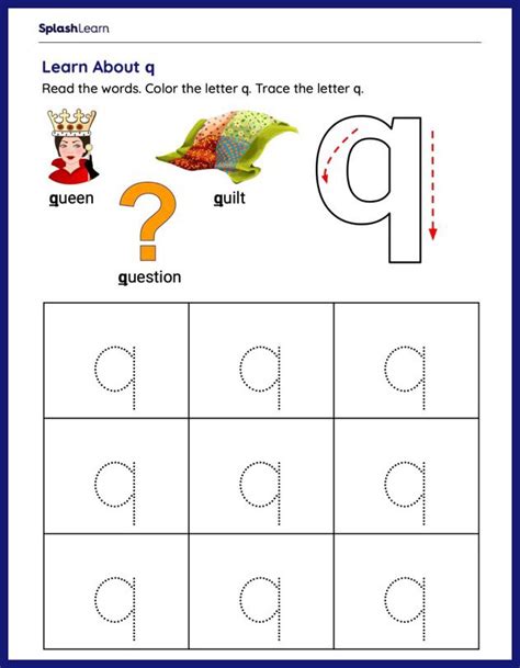 Color And Trace Lowercase Q Printable Writing Worksheet