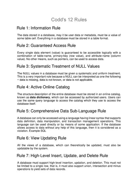 Dbms Unit 2 Notes Codd S 12 Rules Rule 1 Information Rule The Data Stored In A Database