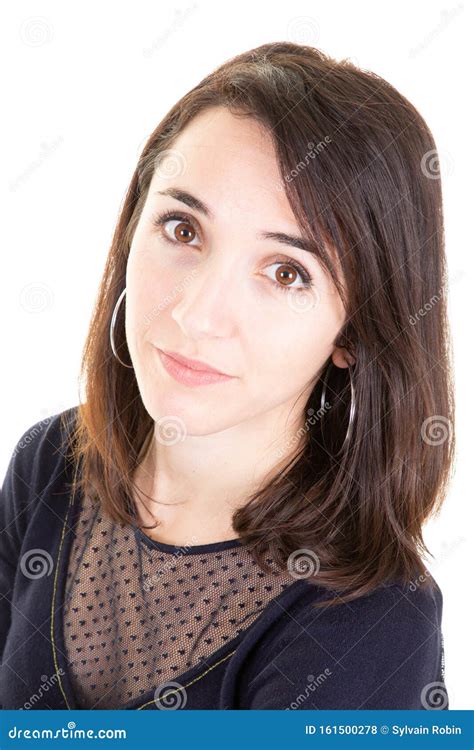 Portrait Of Cheerful Caucasian Brunette Woman Stock Photo Image Of