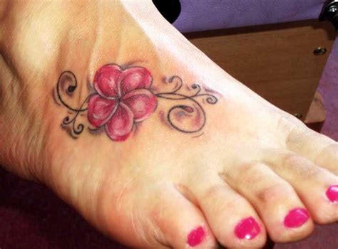 Hawaiian Flower Tattoos On Foot Tattos And Scooter