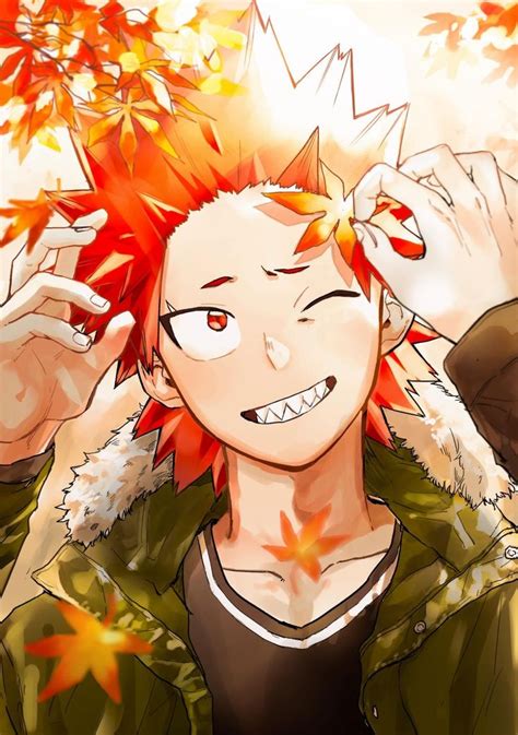 An Anime Character With Red Hair And Leaves On His Head Is Smiling At