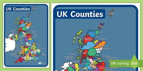 Map Of Uk Counties Display Poster Teacher Made